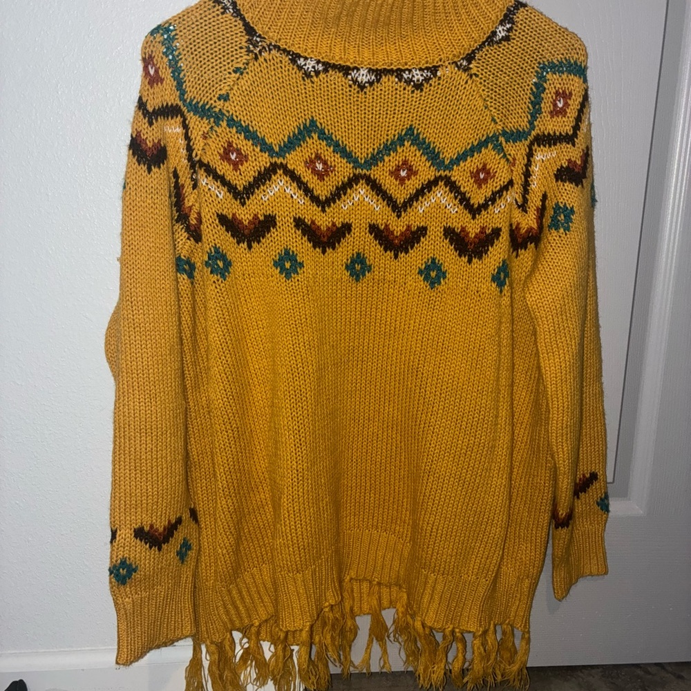 Wrangler Mustard Cowl Neck Sweater with Fringe